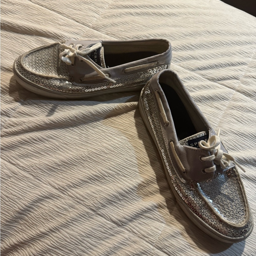 Women's Silver Sequin Sperry Boat Shoes - Picture 4 of 4